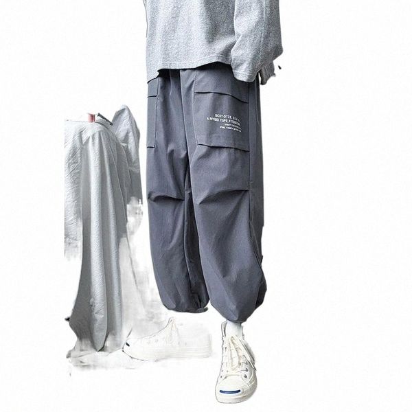 

men's pants men's pants skinny side pockets cargo harem ribbons hip hop casual male joggers trousers fashion streetwear o3un#, Black