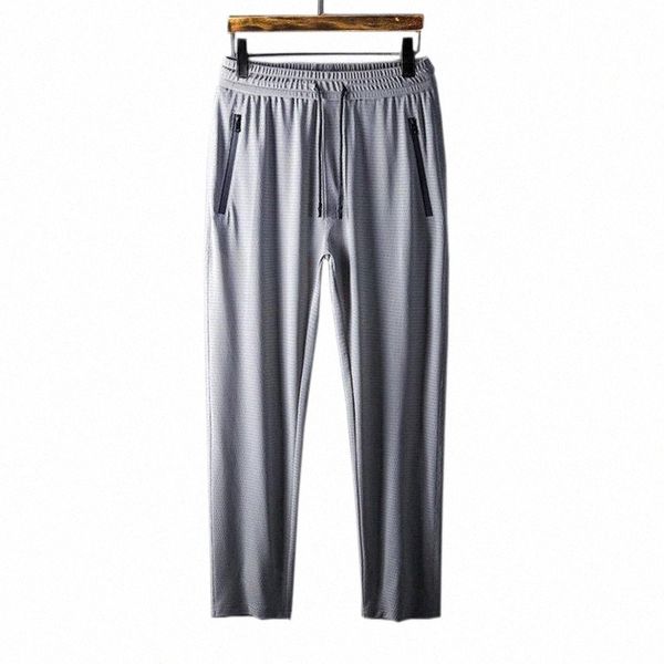 

men's pants men's pants ice silk mesh casual sports men summer thin elastic waist trendy straight breathable sweatpants slim trous, Black