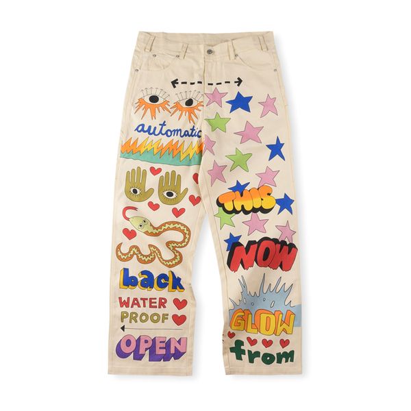 

22ss usa star hand painting print cargo pants overall high street men women casual trousers, Black;brown
