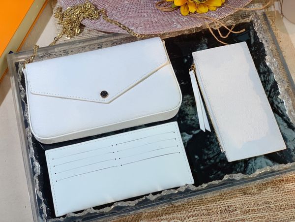 

ladies fashion chain bag luxury designer quality mahjong three piece handbag wallet portable crossbody one shoulder letter print style box