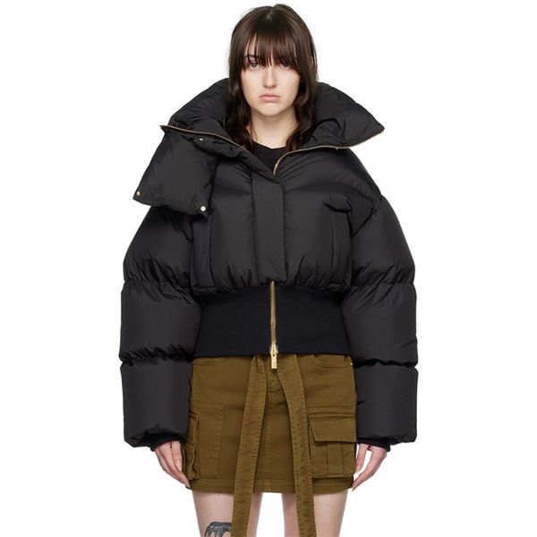 

womens down parkas autumn and winter style comes with a scarf stand collar printing windproof cuffs fluffy fashion warm down jacket women 22, Black