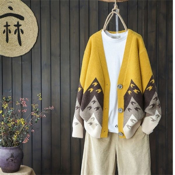

women s knits tees color matching knitted cardigan korean sweater coat long button retro all match chic fashion 220914, White
