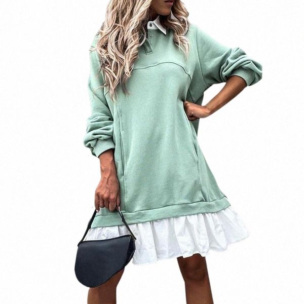 

casual dresses lasperal autumn ruffles straight dress 2021 winter color matching pocket button sweatshirt long-sleeved for women x89n#, Black;gray