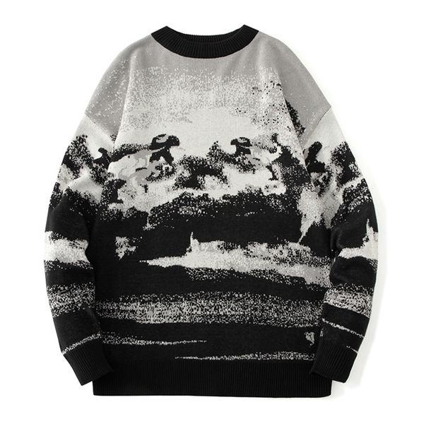

mens sweaters autumn winter casual sweater men loose harajuku style round neck long sleeve fashion pullovers trendy 220914, White;black