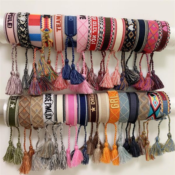 

luxury style rope material woven bracelet with sewing words and tassel hand strap brand jewelry for women gift2460, Black