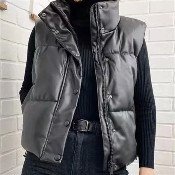 

women's jackets elina black stand collar vests fashion zipper pu leather coats elegant autumn winter short female ladies iac 220913, Black;brown