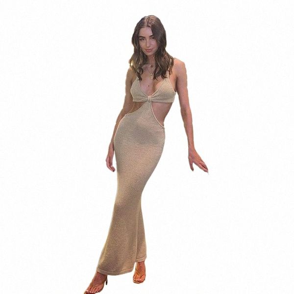 

casual dresses women summer elegant camisole party cut out backless dress irregular long halter strapless prom bandage knitted maxi j2ib#, Black;gray