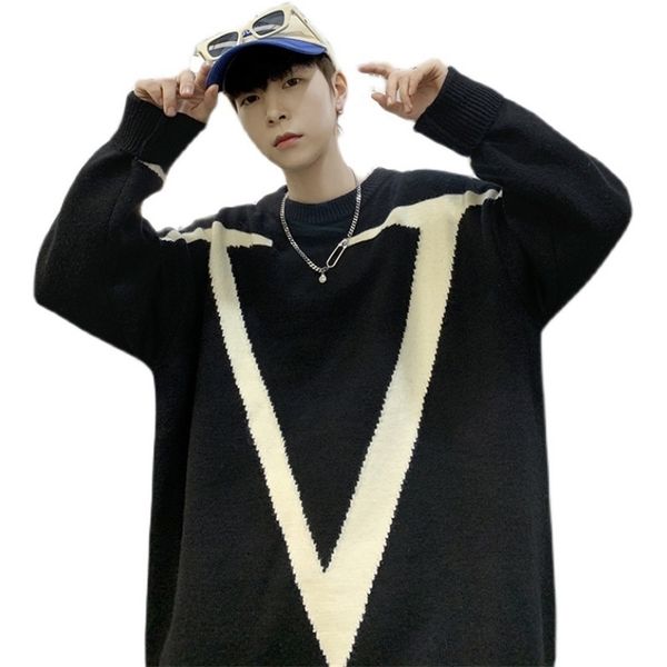 

mens sweaters autumn and winter style longsleeved loose knitted bottoming shirt round neck oversized 220914, White;black