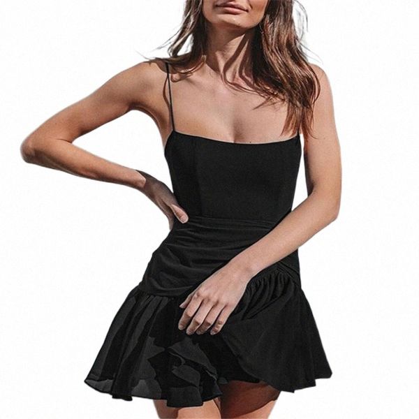 

casual dresses zity 2021 elegant women sleeveless strap ruffes beach holiday dress bodycon strapless 21pu#, Black;gray