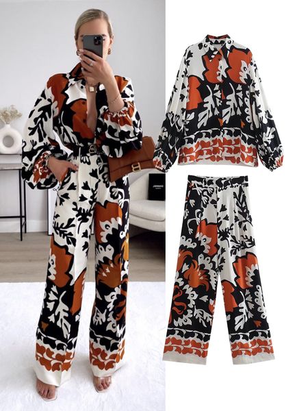 

long pants suit women suit 2 piece suit 2022 new fashion retro print straight youth fashion suits women casual street suits, White