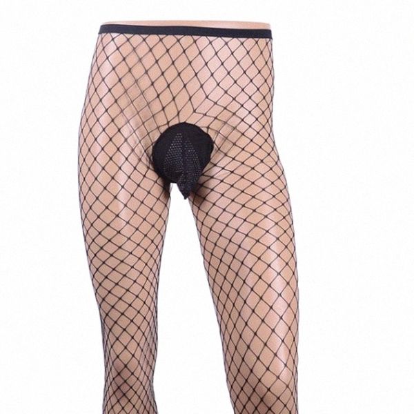 

men fishnet stocking mesh pantyhose cock pouch seamless tights stockings gar wear erotic underwear sissy lingerie for men's socks k3mp#, Black