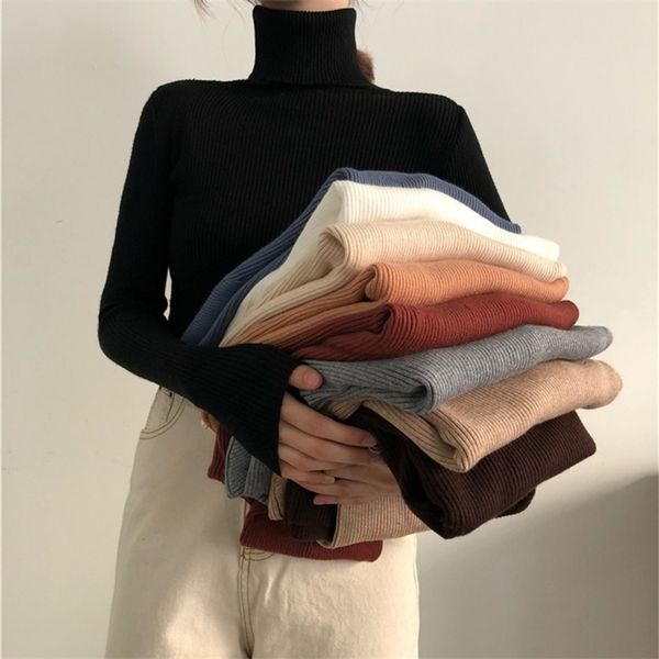 

women s sweaters turtleneck autumn winter korean slim pullover basic casual soft knit sweater warm jumper 220914, White;black