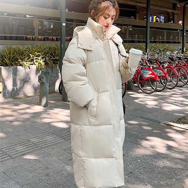 

womens down parkas korean jacket women winter xlong parkas solid hooded thicken warm female snow wear coat padded loose clothes 220914, Black
