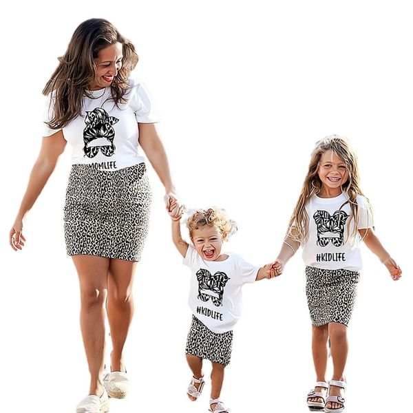 

family matching outfits family matching outfits 2pcs/set clothing suits for mother and daughter short sleeve t-shirtleopard skirts mommy and, Blue
