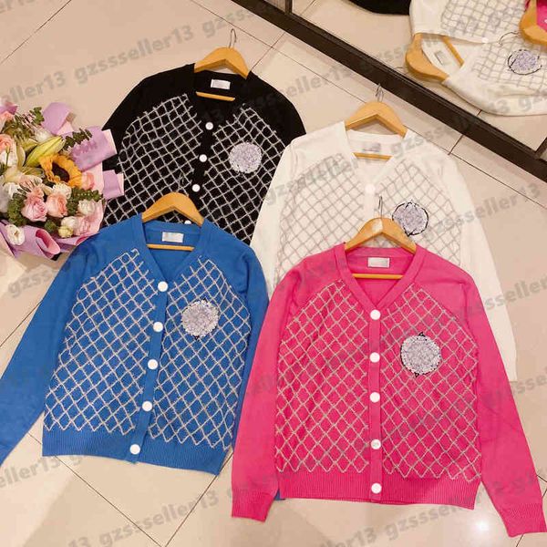 

cardigan women sweaters pearl diamond logo pattern jackets autumn and winter v-neck long-sleeve cardigans sweater designer women clothing 4, White;black
