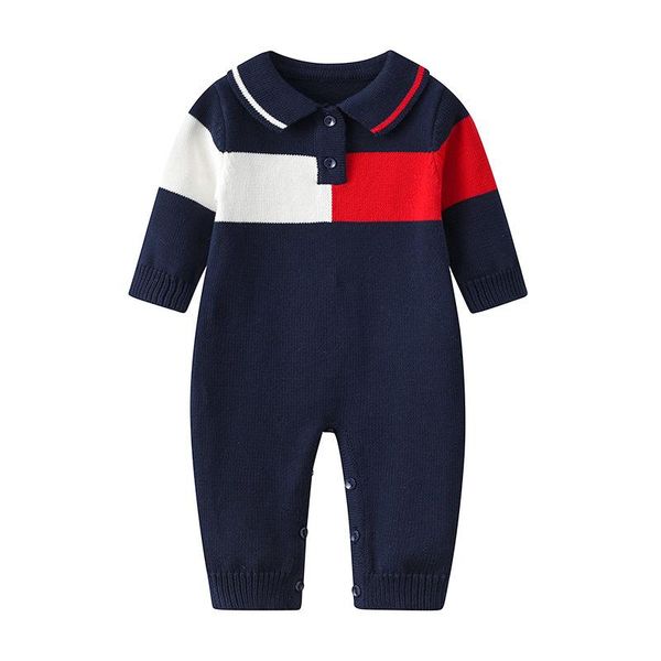 

rompers baby bodysuits clothes toddler spring autumn knitted jumpsuit lapel boy full sweater e6760, Blue
