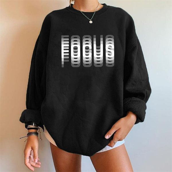 

women s hoodies sweatshirts focus letter print long sleeve drop shoulder streetwear winter clothes moletom feminino 220914, Black