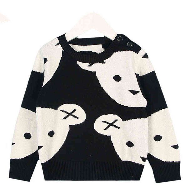 

pullover new 2022 baby girl clothes cute cartoon cotton knitting fashion children black white bear sweater boys cardigan kids coat 0913, Blue