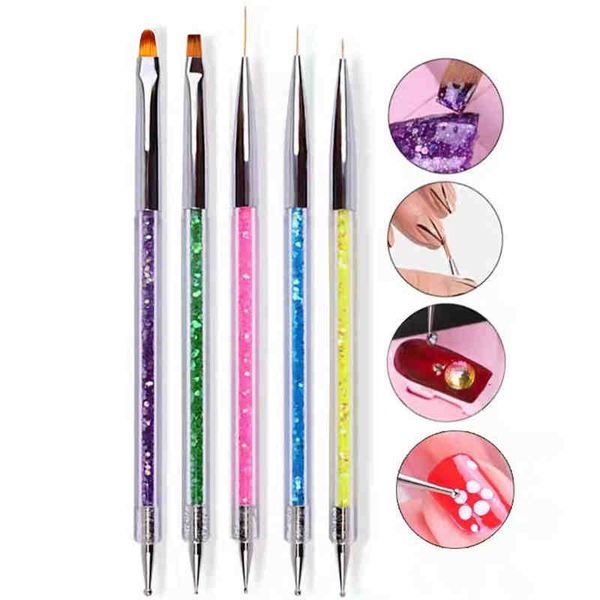 

5 pcs nail art liner brushes pens double head dotting tool for diy nail tools, Silver