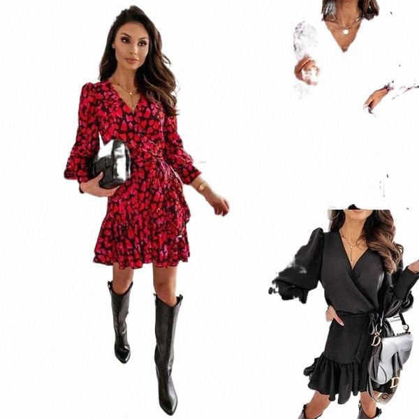 

casual dresses autumn dress women robe femme long sleeve floral printed v-neck retro irregular y2k for woman beach mini vetido de mujer 52nv, Black;gray