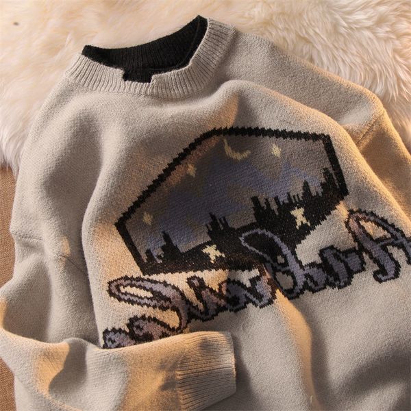 

men s sweaters retro japanese lazy pullover grey men winter warm long sleeve clothes mens knitted harajuku 220913, White;black