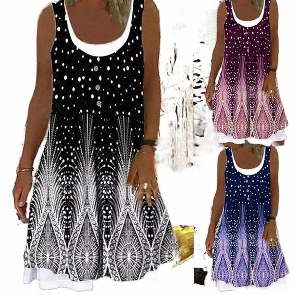 

casual dresses summer women tank dress 2021 sleeveless floral print splice round neck mini elegent loose l8bw#, Black;gray