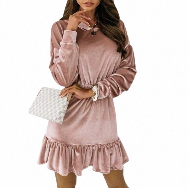 

casual dresses women elastic waist office work autumn hooded velvet mini dress elegant long sleeve ruffles ladies robe femme vestidos y2h0#, Black;gray