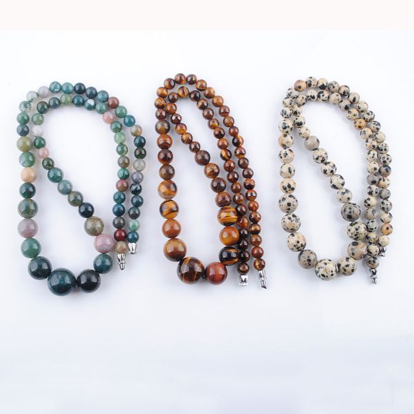 

natural gem stone necklaces smooth stone round beads graduated 6-14mm beaded strand women fashion jewelry bf301, Silver