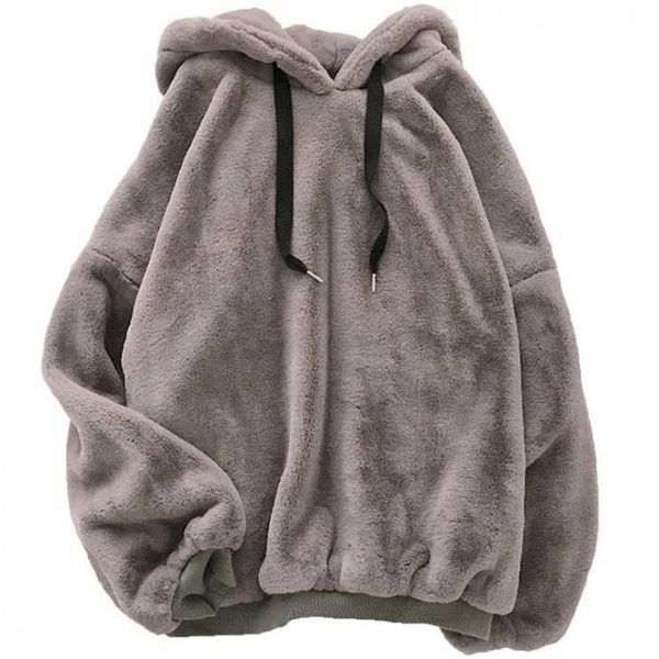 

women s hoodies sweatshirts winter fashion sweet and velvet warm harajuku korean loose casual wool flannel pullover sweatshirt 220914, Black