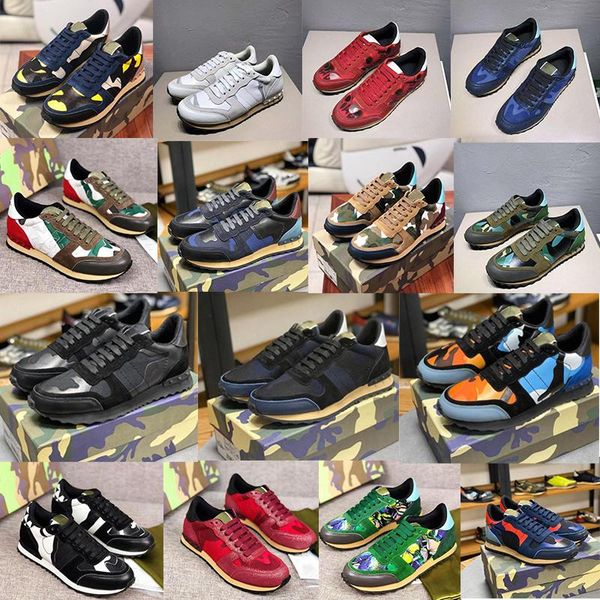 

valentinoe''valentinoity''sneakers shoes camouflage womens mens rivet studded flats mesh camo suede leather casual train, Black