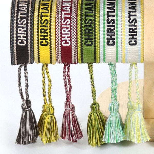 

brand classic fashion bangles bracelets luxury women men handmade signature embroidered woven tassel adjustable bracelet jewelry friendship, Black