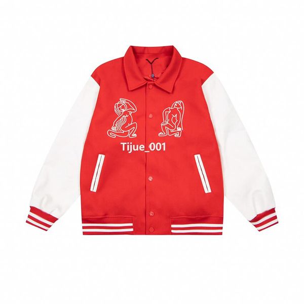 

22fw italy new leather sleeve splicing baseball jackets red early autumn winter classic embroidery casual coat man women fashion street outw, Black;brown