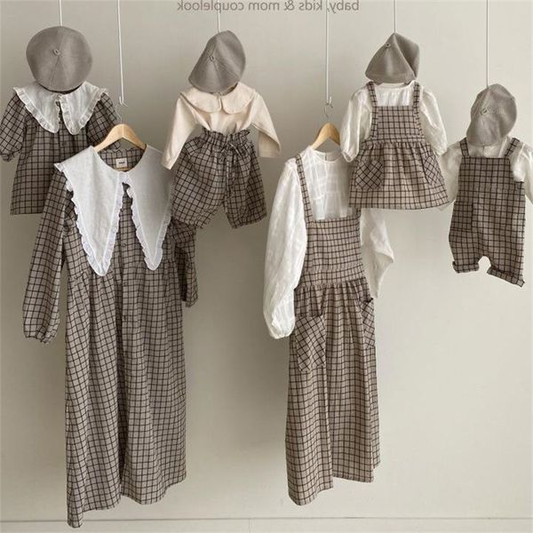 

family matching outfits family matching outfits mother and daughter dress korean style family look cotton linen mommy and 220915, Blue