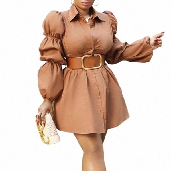 

casual dresses dress 2021 africa lapel puff sleeve corset shirt single-breasted europe america african solid color fashion 49zl#, Black;gray