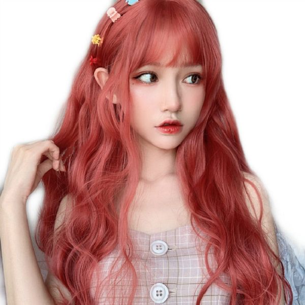 

wig long curly hair big wave fluffy natural internet red long hair temperament trim full head cover, Black