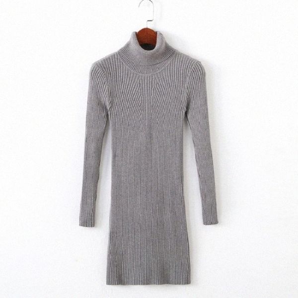 

casual dresses knitting dress autumn fashion women's solid color long-sleeve turtleneck mini mid-long sheath pullovers 16kf#, Black;gray
