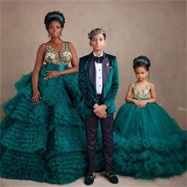 

family matching outfits charming green ball gown mother and daughter maternity gowns flower appliques mom and me ruffles po shoot gown 22091, Blue