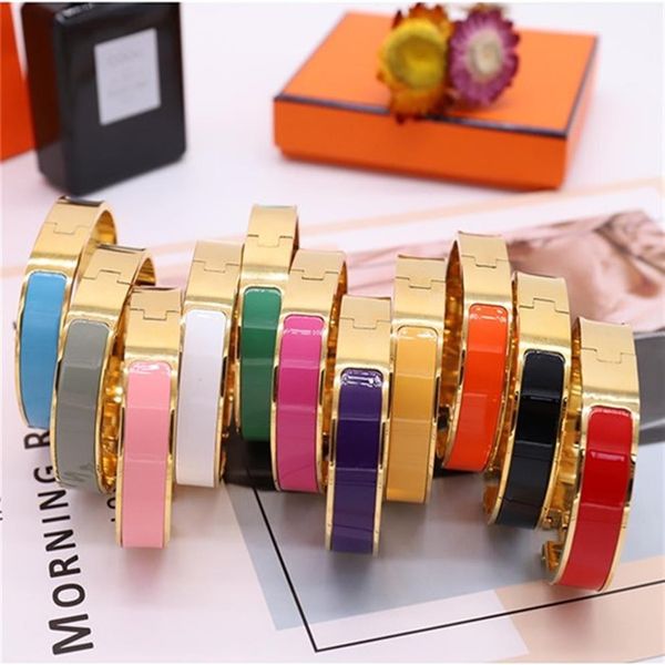 

enamel colors bracelets for women 18k gold plated cuff letter clasp bangles lovers gift jewelry2725, Black