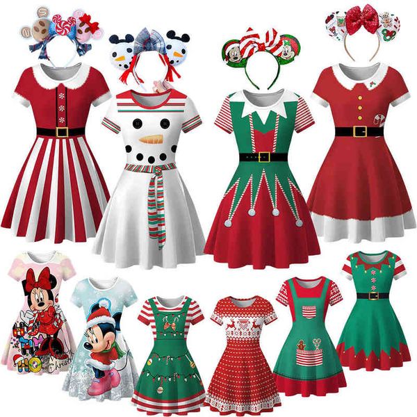 

girl's es 2-8y girls christmas short sleeve princess dress children's birthday party nightdress santa claus snowman vestidos menin, Red;yellow