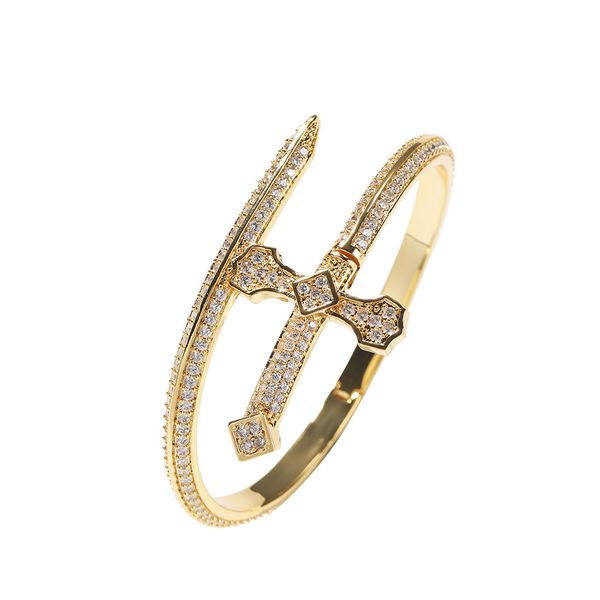 

bling full white zircon justice bangle real gold plated hip hop couple jewelry, Black