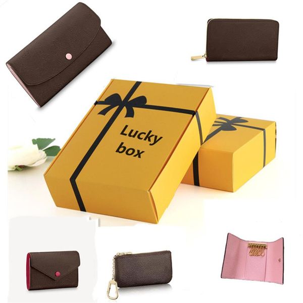 

designer wallets men women leather wallet card holder purse lucky boxes one random boxs mystery blind box gift for holidays birthd257h, Red;black