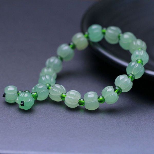 

natural green jade 10mm pumpkin beads strands bracelet jadeite jewelry fashion charm accessories hand-carved lucky amulet gifts women, Black