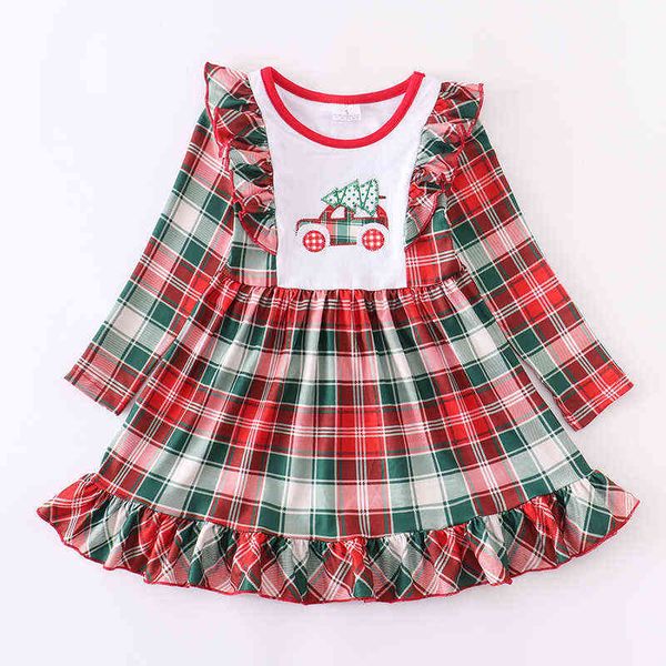 

girl's dresses girlymax christmas 2 colors baby girls gingham plaid truck dress kids clothing ruffles boutique 0913, Red;yellow