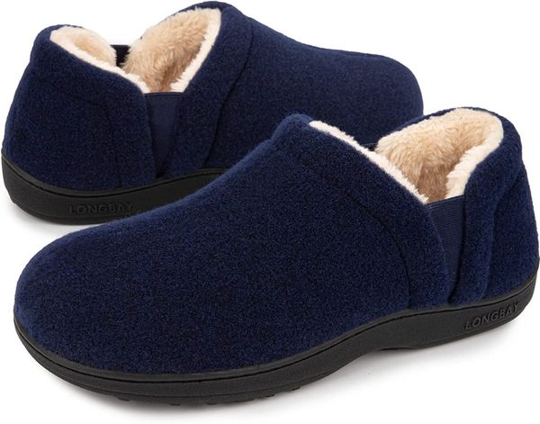 

men's winter warm and comfortable memory foam slippers blue, Black