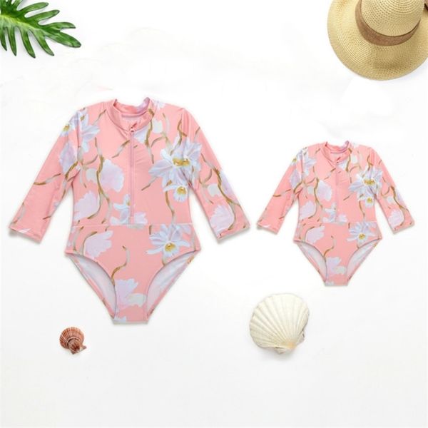 

family matching outfits valentina floral matching swimsuits mother daughter summer toddler kids fashion zipper pink swimwear children beachw, Blue