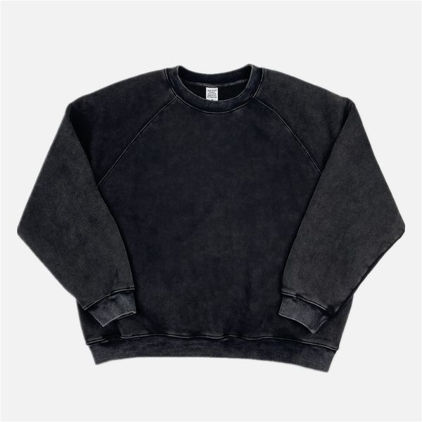 

winter vintage black fleece sweatshirt men oversize raglan pullover hip hop streetwear