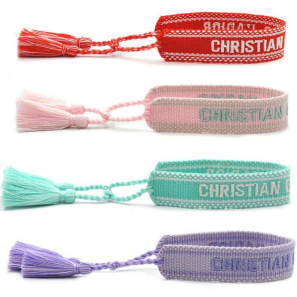

classic brand fashion bangles bracelets luxury women men handmade signature embroidered woven tassel adjustable bracelet jewelry friendship, Black