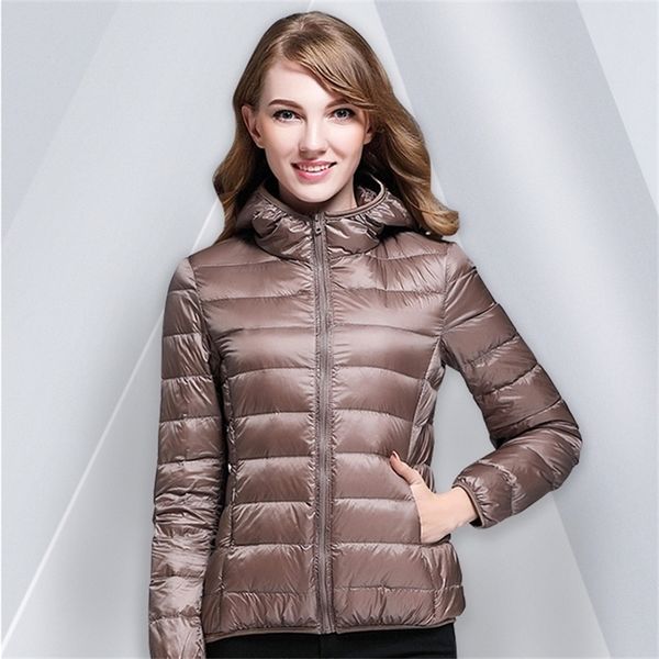

women's down parkas 90% white duck down winter hoody jackets ultra-light women down coats long sleeve warm slim portable thin female ou, Black