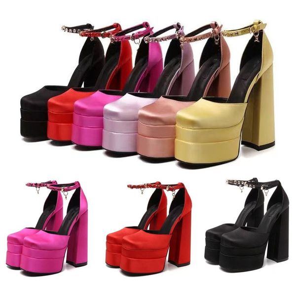 

womens classic luxury square toe super heels sandals designer breathable waterproof high heels rhinestone anklet fashion block heel platform, Black