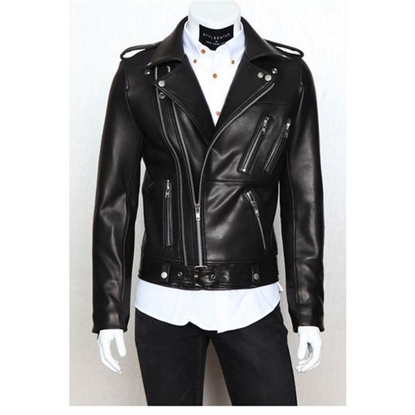 

men's leather faux mens jacket autumn winter style motorcycle garment multi-zipper lapel brief design 220913, Black